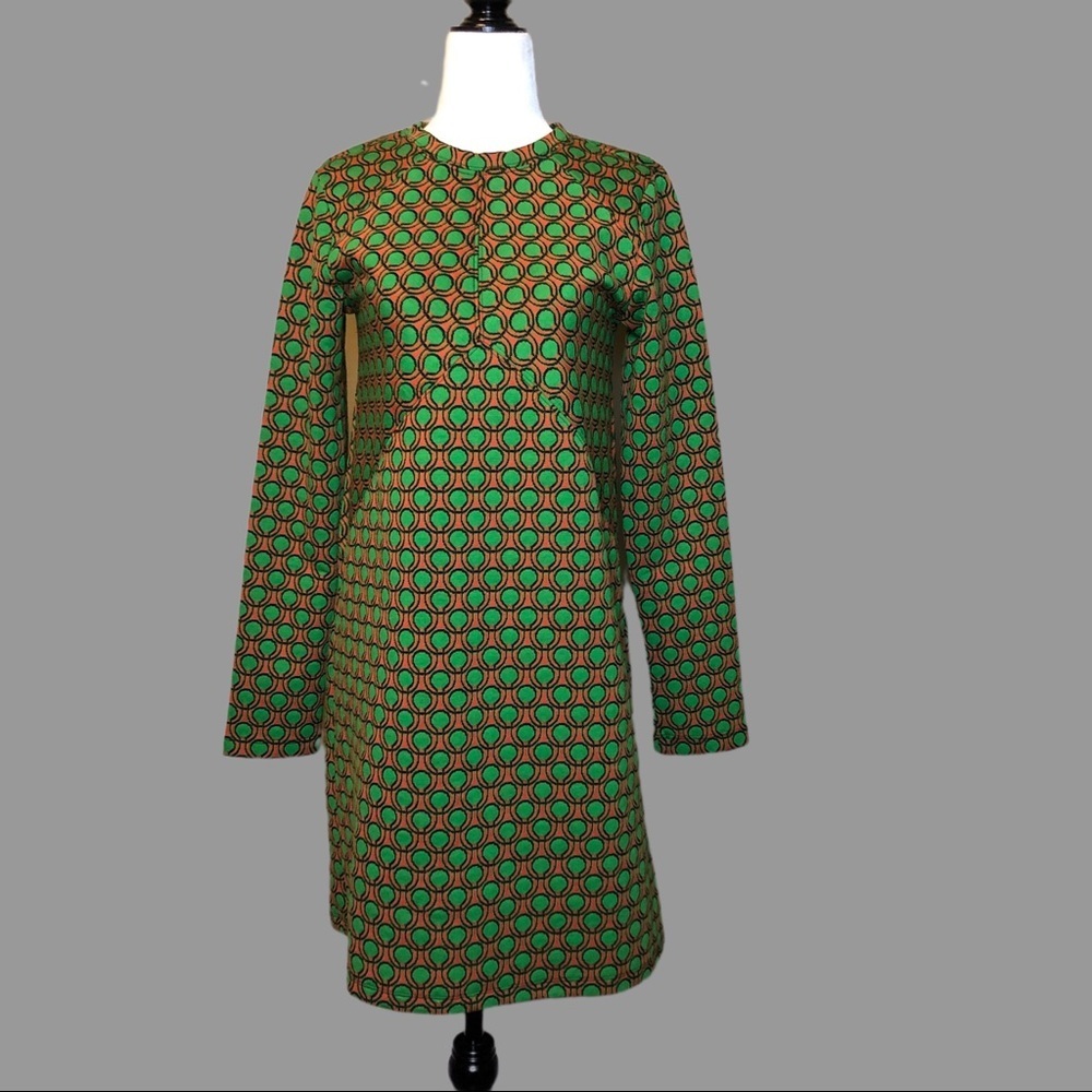 💚 XS 💚 NWT Anthro Mini Dress Mod Geometric Art Deco Cutout Long Sleeve